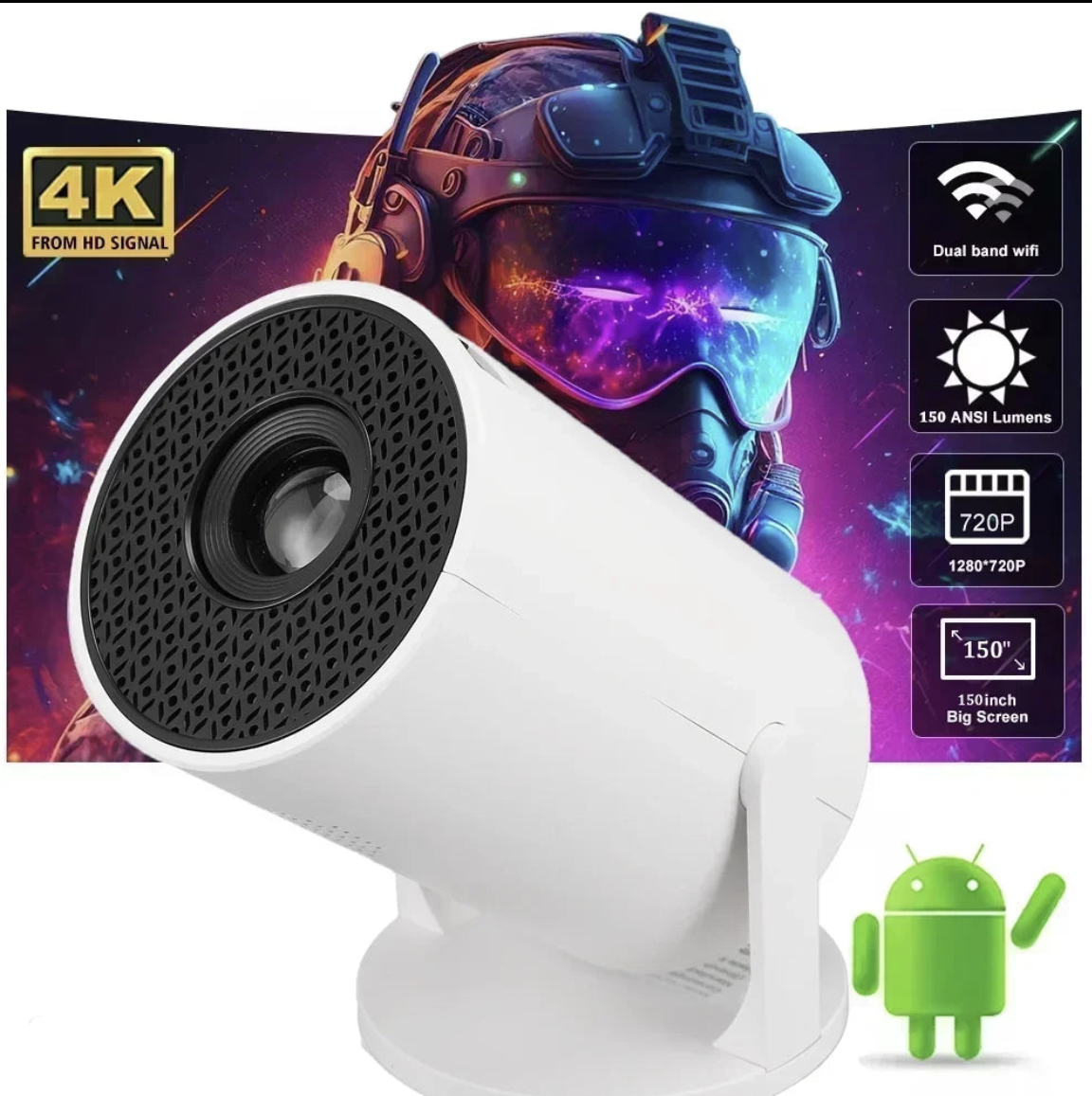 Portable 4K Mini Projector by Tech Viral To You Limited, with Android 11 smart features and compact design.