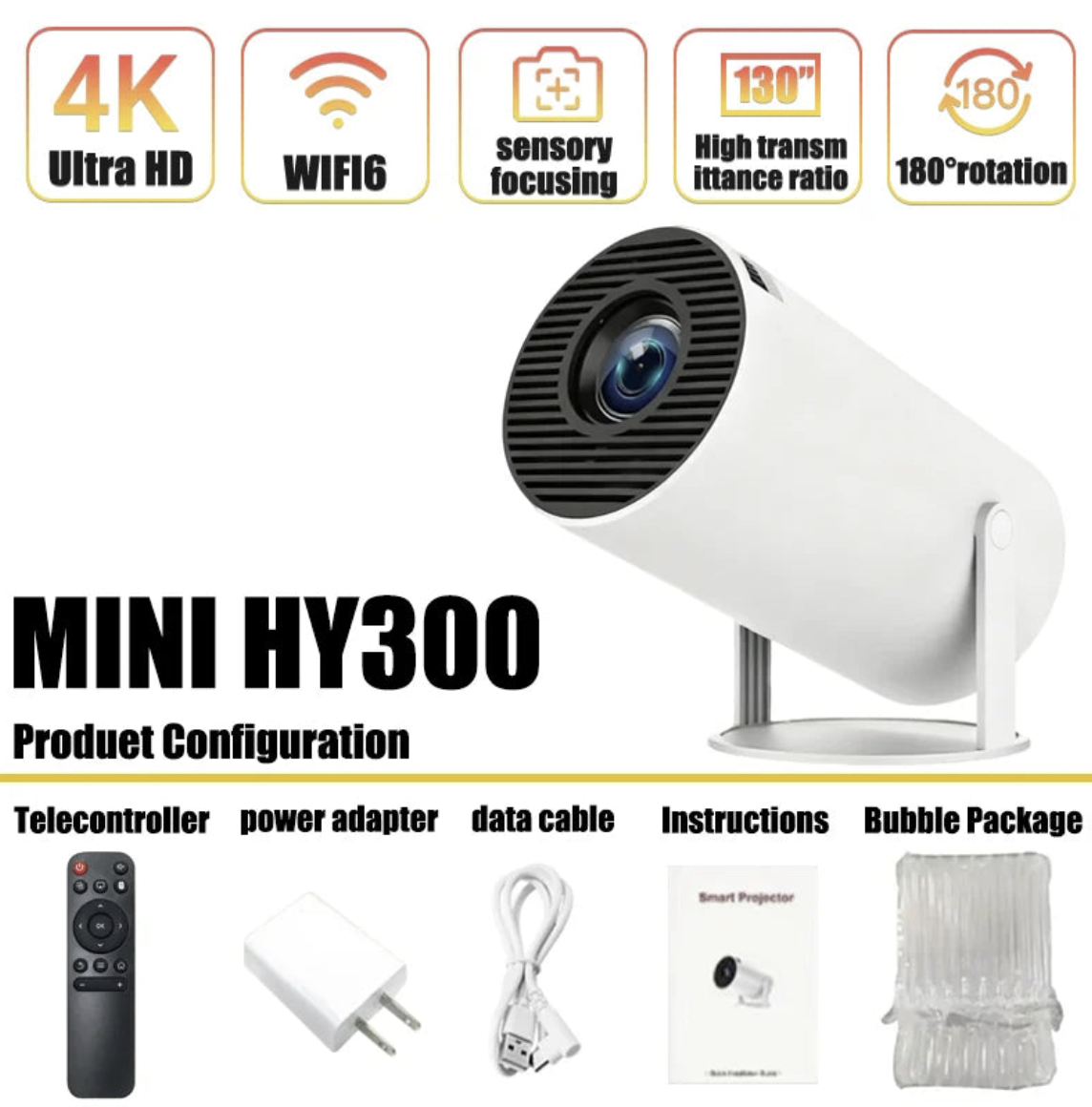 Portable 4K Mini Projector by Tech Viral To You Limited showing Android 11 interface on a sleek compact device.