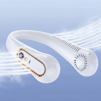 Portable bladeless neck fan by Tech Viral To You Limited, USB rechargeable with 100 adjustable speeds, worn around the neck.