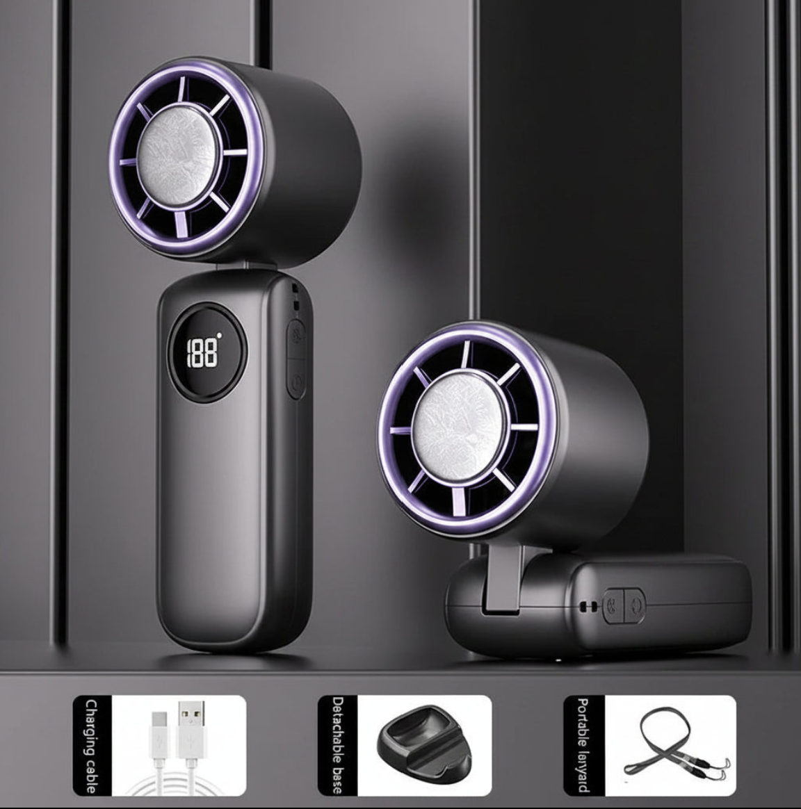 Portable hanging neck fan from Tech Viral To You Limited, bladeless design, USB rechargeable, with 100 speed settings.