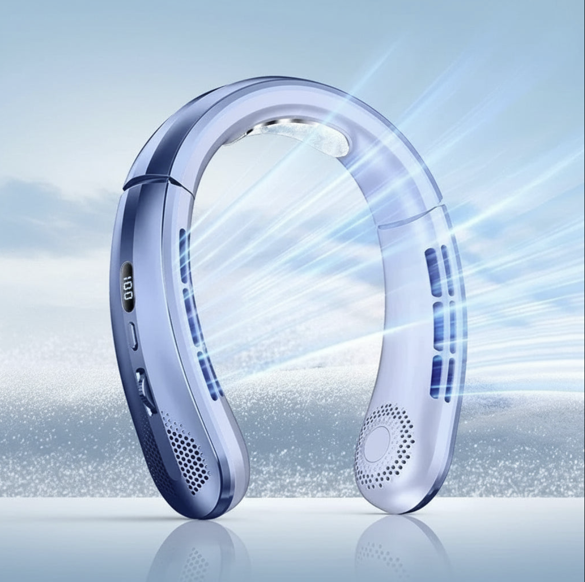 Bladeless portable hanging neck fan by Tech Viral To You Limited, USB rechargeable with 100 adjustable speed settings.
