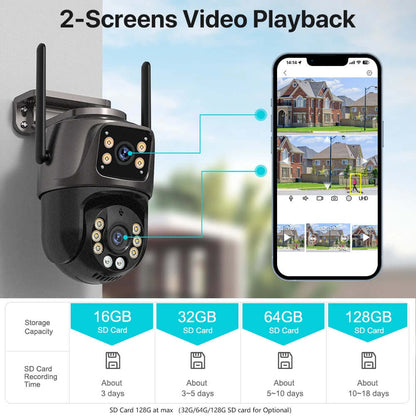 UDECER 4K 8MP outdoor WiFi PTZ security camera with dual lenses, AI auto tracking, and night vision for surveillance.
