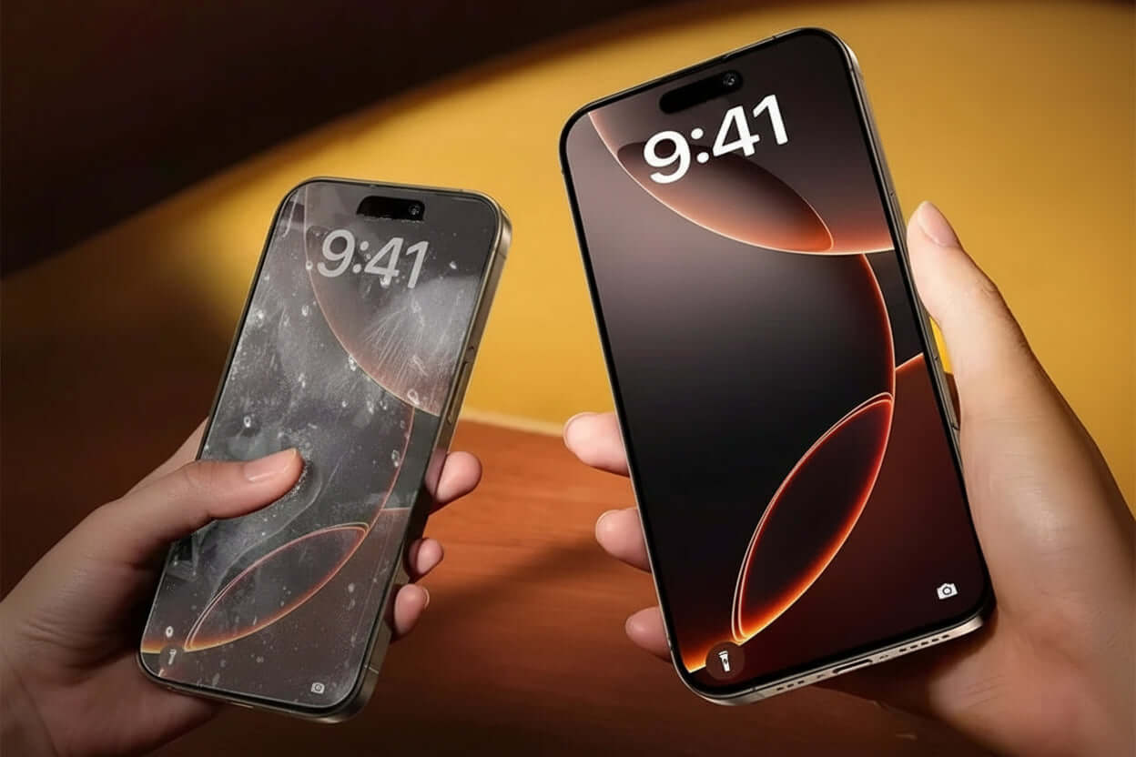 Phone screen with anti-fingerprint technology being applied, showing clear screen and text.